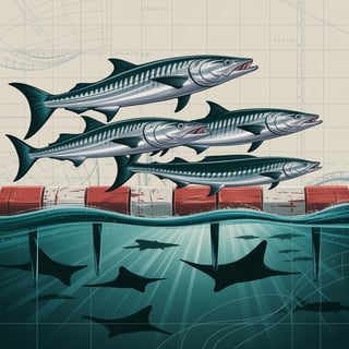 Cobia and Ray Seamless Pattern