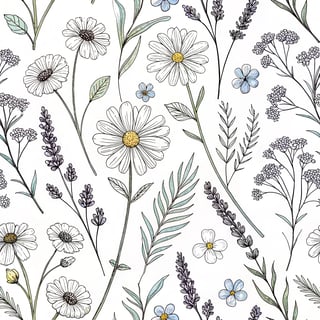 Botanical Line Art of Wildflowers