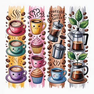 Watercolor Coffee Cups T-Shirt Design