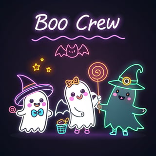 Neon Chibi Ghosts Halloween Art