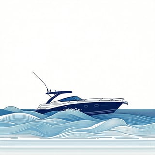 Minimalist Motor Boat Line Drawing
