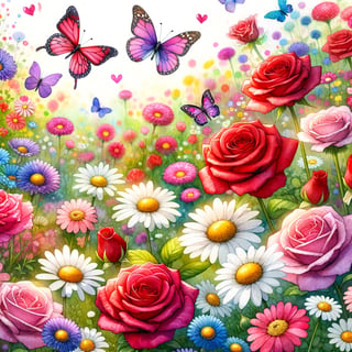 Vibrant Watercolor Flowers and Butterflies