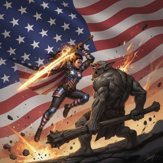 Female Warrior Fighting Troll