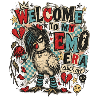 Vintage Emo Chicken Illustration