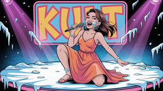 Adult Comic Woman Singing on Neon Stage