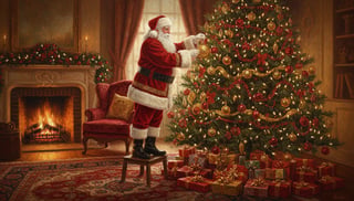 Santa Claus Decorating Christmas Tree