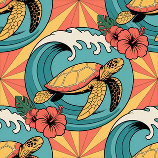 1960s Surf Style Sea Turtle Pattern