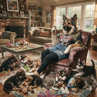 German Shepherd Husky Mix Dog with Puppies