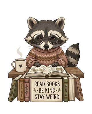 Whimsical Bookish Raccoon Illustration