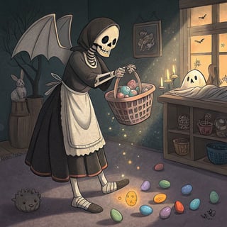 Gothic Skeleton Mom Juggling Chores