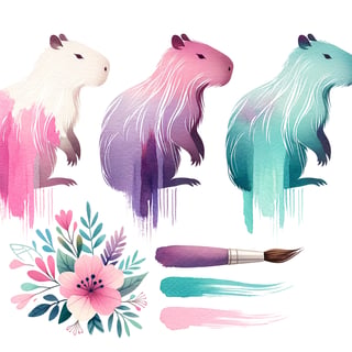 Colorful Capybara Watercolor Collage