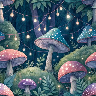 Whimsical Watercolor Jewel Tone Mushrooms