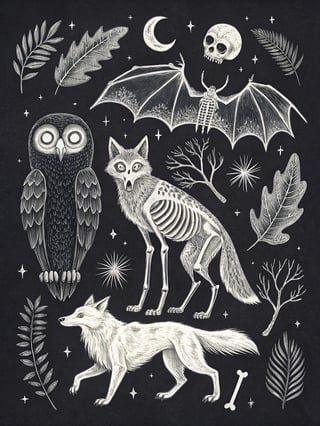 Symmetrical Spooky Forest Animals Illustration