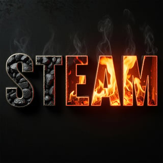 Steam Text with Coal and Fire Textures