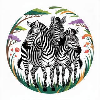 Centered Zebras in Colorful African Scene