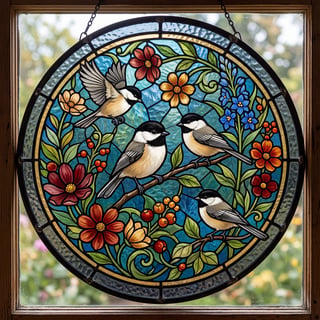 Stained Glass Chickadee Illustration