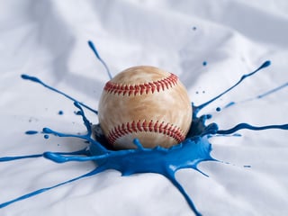 Baseball with Blue Paint Splashes