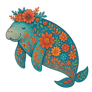 Boho Floral Dugong Illustration