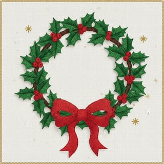Holly Wreath Faux-Embroidery Art