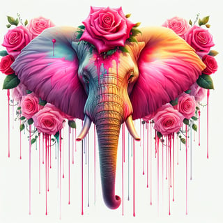 Elephant Head with Roses Illustration