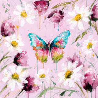 Watercolor Butterfly with Floral Background