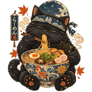Vintage Japanese Ramen Cat Poster