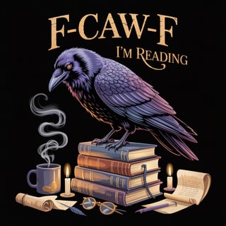Realistic Raven Reading Illustration