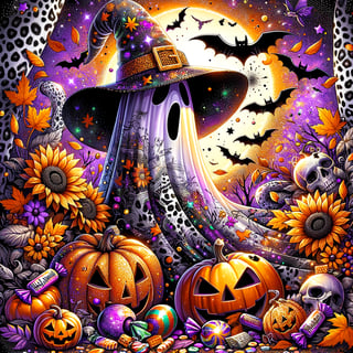 Spooky Halloween Ghost with Sunflowers