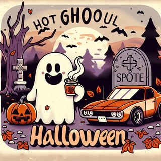 Retro Halloween Ghost Cartoon