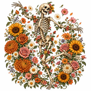 Vintage Floral Dancing Skeleton