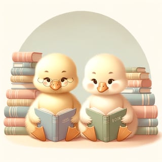 Cartoon Baby Geese Reading Illustration