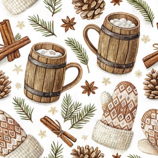Rustic Winter Cabin Seamless Pattern