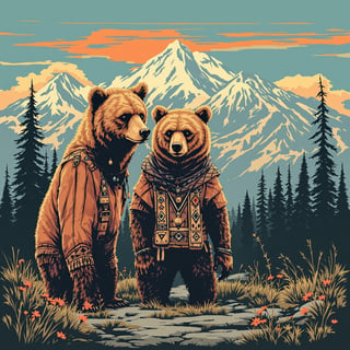 Boho 90s Grizzly Bear Graphic Art
