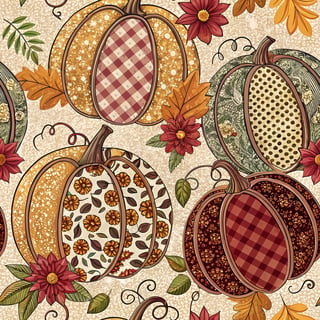Retro Pumpkin Pattern with Jewel-Tone Florals