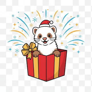 Cartoon Ferret in Holiday Gift Box