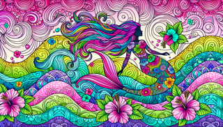 Adorable Hand-Drawn Mermaid in Ocean Waves