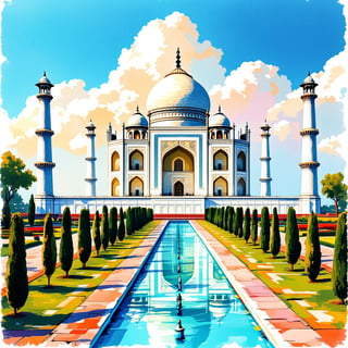 Ink and Watercolor Taj Mahal Poster