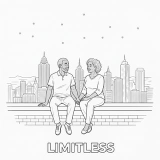Black & White Rooftop Couple Illustration