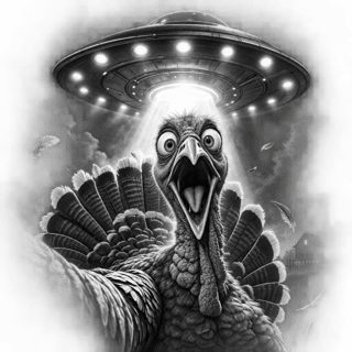 Greyscale Turkey & UFO T-Shirt Design