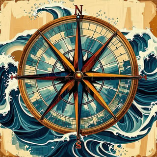 Abstract Compass Rose with Waves