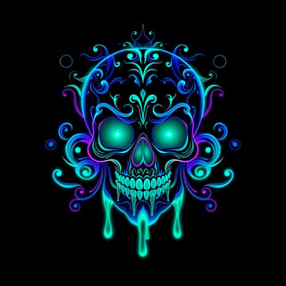 Symmetrical Fantasy Neon Skull Art