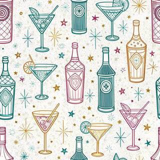 Neon Cocktail Line Art Pattern