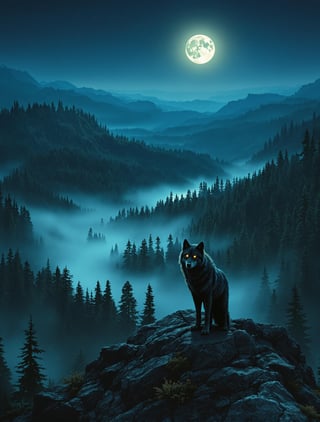 Lone Wolf in Moonlit Forest