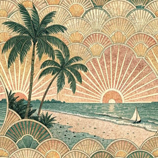 Art-Deco Sunburst Gold Waves