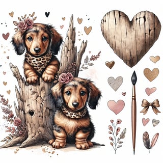 Whimsical Dachshund Puppies Illustration