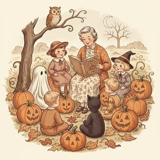 1940s Vintage Halloween Children Illustration