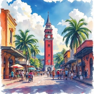 Ink and Watercolor Travel Poster of Georgetown