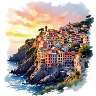Cinque Terre Ink & Watercolor Poster