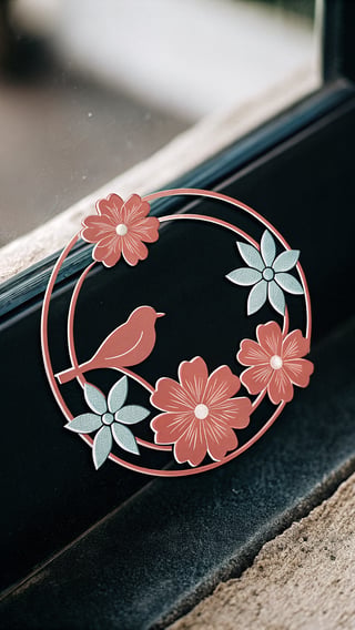 Minimalist Floral Logo with Pink Bird