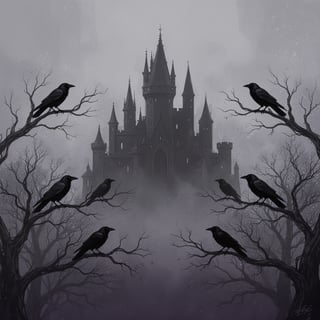 Gothic Castle Silhouette with Crows